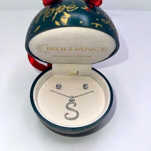 Holiday Exclusive: S Initial Pendant & Solitaire Earring Gift Set